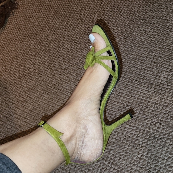VIA SPIGA MADE IN ITALY REAL LEATHER SUEDE OLIVE ANKLE STRAPLOW HEEL PUM… - Picture 2 of 8